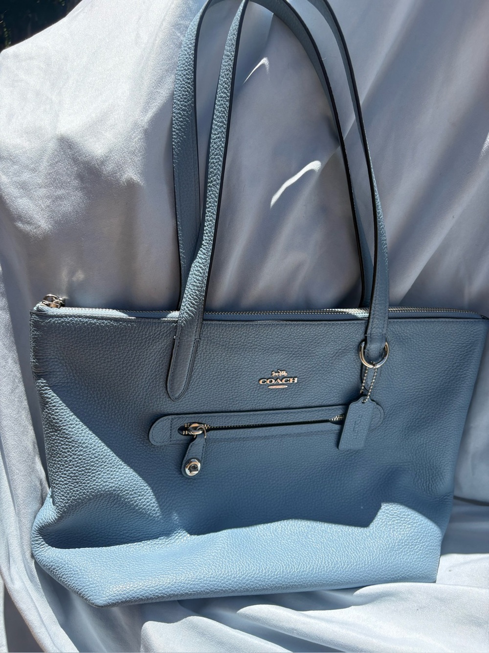 Coach Sky Blue Pebbled Leather Taylor Tote with Silver Hardware